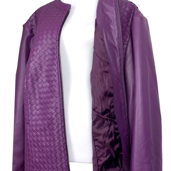 Colleen Lopez Womens 2XL Purple Faux Leather Knit Sides Zip Up Jacket - Picture 4 of 13